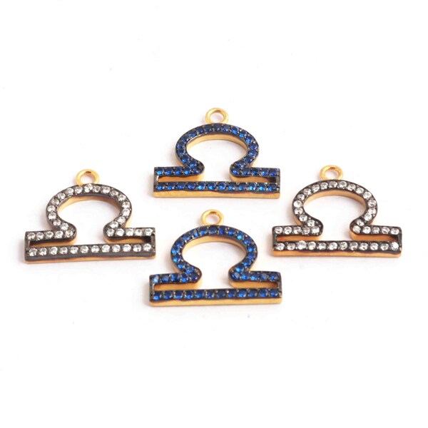 1 Pc Rhine Stone , Blue Sapphire Designer Fancy Charm Pendant 24k Gold Plated , CZ Jewelry , CZ Fancy Charm - 16mmx18mm RSP057