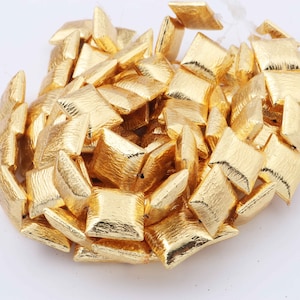 1 Stand 24k Gold Plated Designer Copper Square Shape Beads, Casting Copper Beads, Jewelry Making , 16mm 8 inches  CCB0001