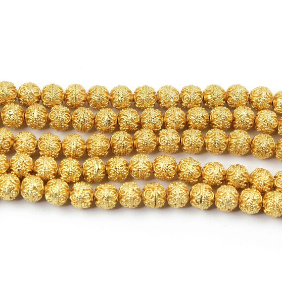 3 Strand 24k Gold Plated Copper Rondelle Smooth Balls Shape Size 8mm 7" Long
