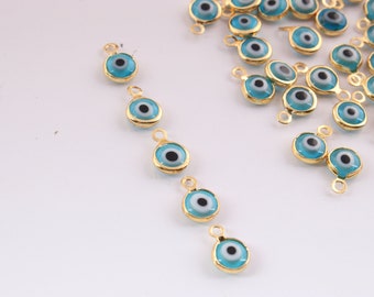 10 Pcs Blue Evil eye charm 24k Gold Plated Pendant, evil eye pendant, glass evil eye charms 7mm-10mm PCC162