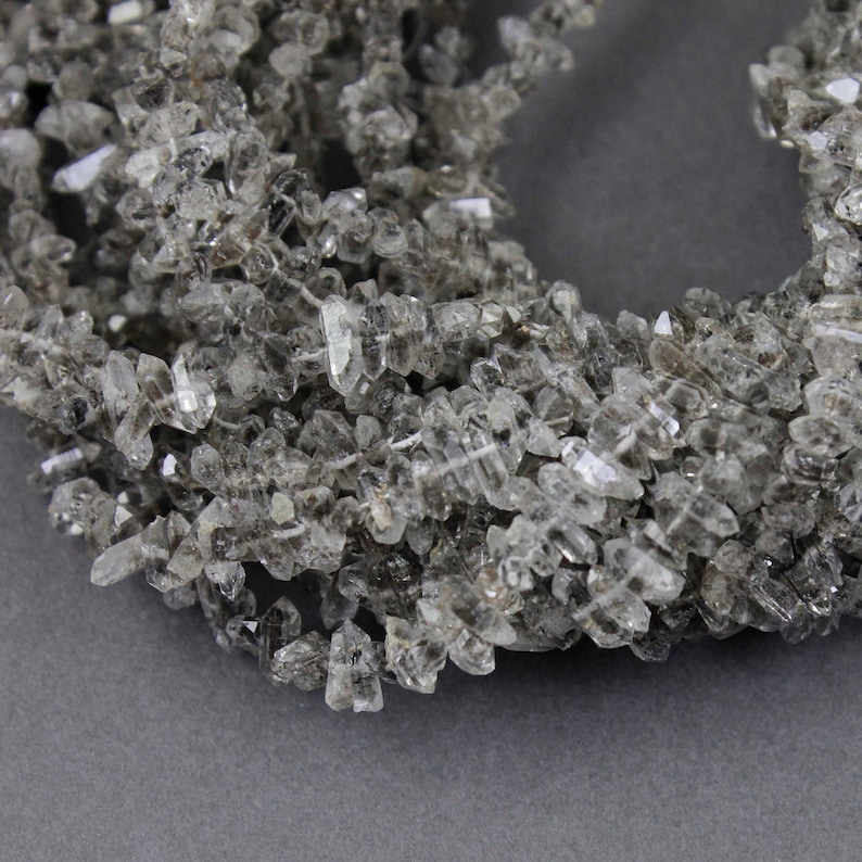 9 Stands Herkimer Diamond Quartz Nuggets Briolettes Herkimer Rough Stone Beads Jewelry Supplies 3mmx4mm-3mmx10mm 16 inches Bulk Lot SP453