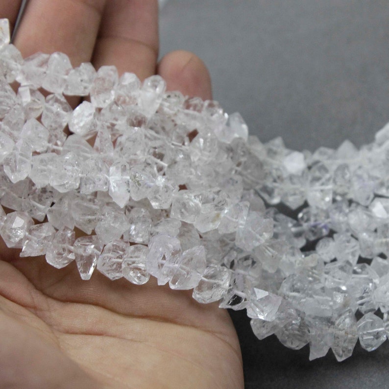 4 St Herkimer Diamond Quartz Nuggets Briolettes,Herkimer Rough Stone Beads Jewelry Supplies 4mmx7mm-5mmx19mm 10.5 inches Bulk Lot SP338