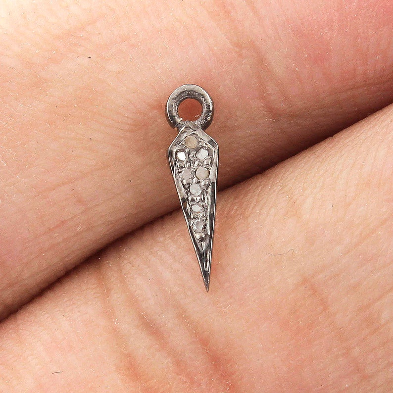 10 pcs Pave Diamond Spike Charm Pendant 925 Sterling Silver Charm,Pave diamond Finding,jewelry making supplies 12mmx3mm BulkLot DP027