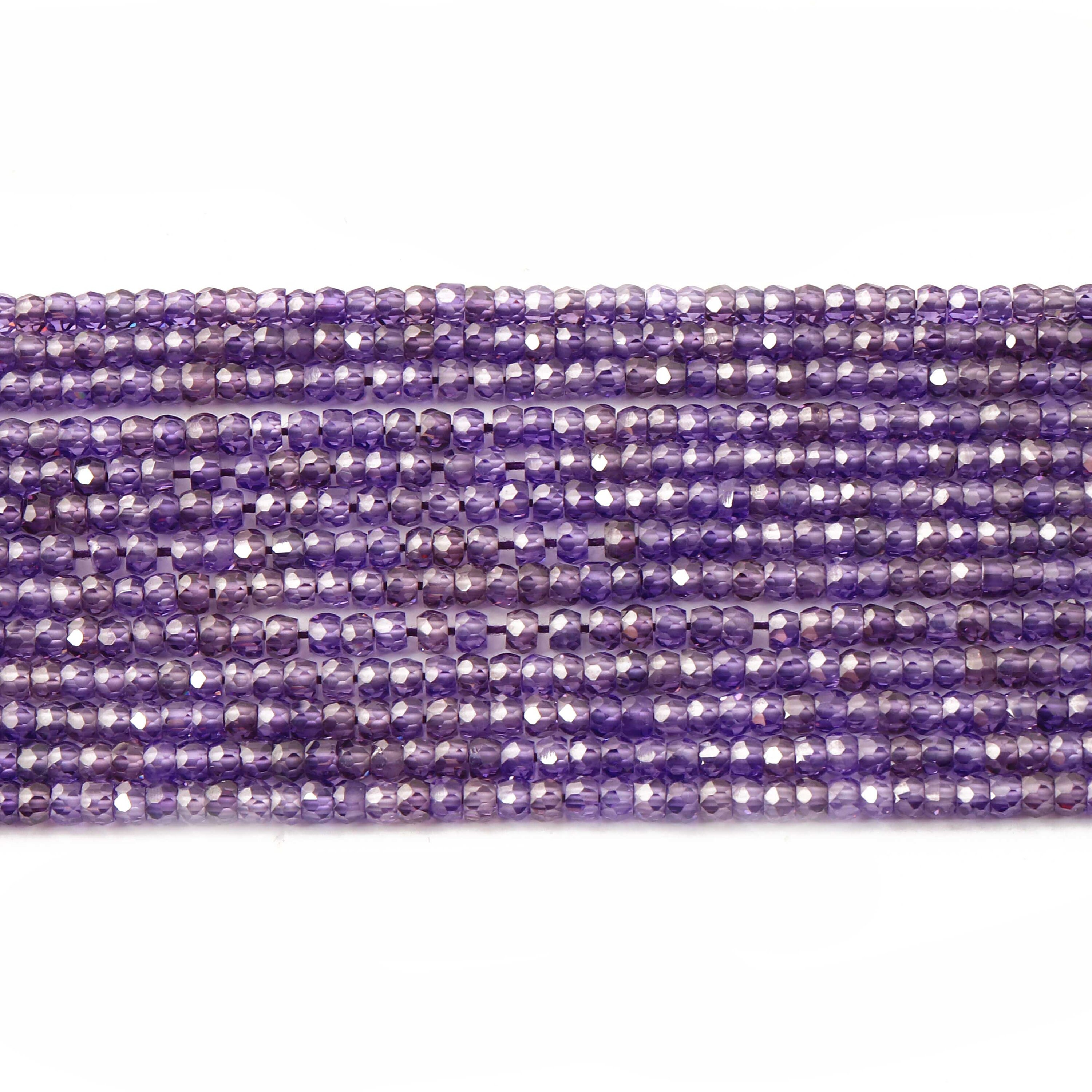 5 Strands Purple Zircon Faceted Rondelles , Gemstone Beads