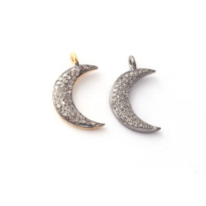 1 Pc Pave Diamond Moon Pendant ,925 Sterling Silver Charm,Pave diamond Finding,jewelry making supplies ,You choose 20mmx5mm DP093
