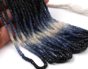 1 Strand Shaded Blue Sapphire Round Beads , Faceted Rondelles Beads , Jewelry Making Supplies 3mm-4mm 15 inches PN003