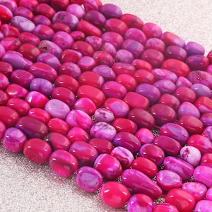 1 Strand hot Pink Opal Tumble Beads ,Smooth Gemstone Nuggets, jewelry making supplies 11mmx9mm-13mmx10mm 13 inches SP02850