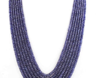Collar Heishi de zafiro azul natural - Piedra preciosa, 53 cm