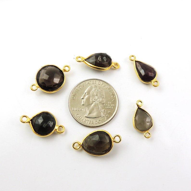 Gold Plated Smokey Quartz Connector,Jewelry making supplies,Bulk Wholesale CB002 36 pcs Bulk Lot Smoky Quartz Mix Shape Connector