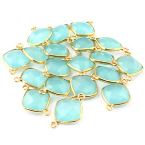 Faceted Cushion Birthstone Connector: 925 Sterling Vermeil Charm (18mmx12mm)