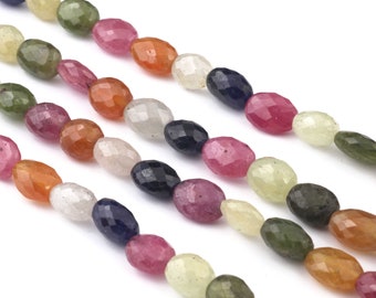 1 Strand AAA Quality Multi Sapphire Oval Shape Beads , Faceted Gemstone Briolette&#39;s , jewelry supplies 10mmx8mm-13mmx8mm 16.5 inches  SP0254