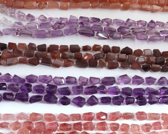 1 Strand  Strawberry Quartz ,Amethyst, Cholate Moonstone, Pink Amethyst ,Peach Nuggets Shape Beads ,Faceted Gemstone beads You Choose