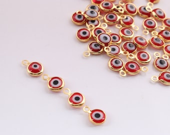 10 Pcs Red Evil eye charm 24k Gold Plated Pendant, evil eye pendant, glass evil eye charms 7mm-10mm PC160