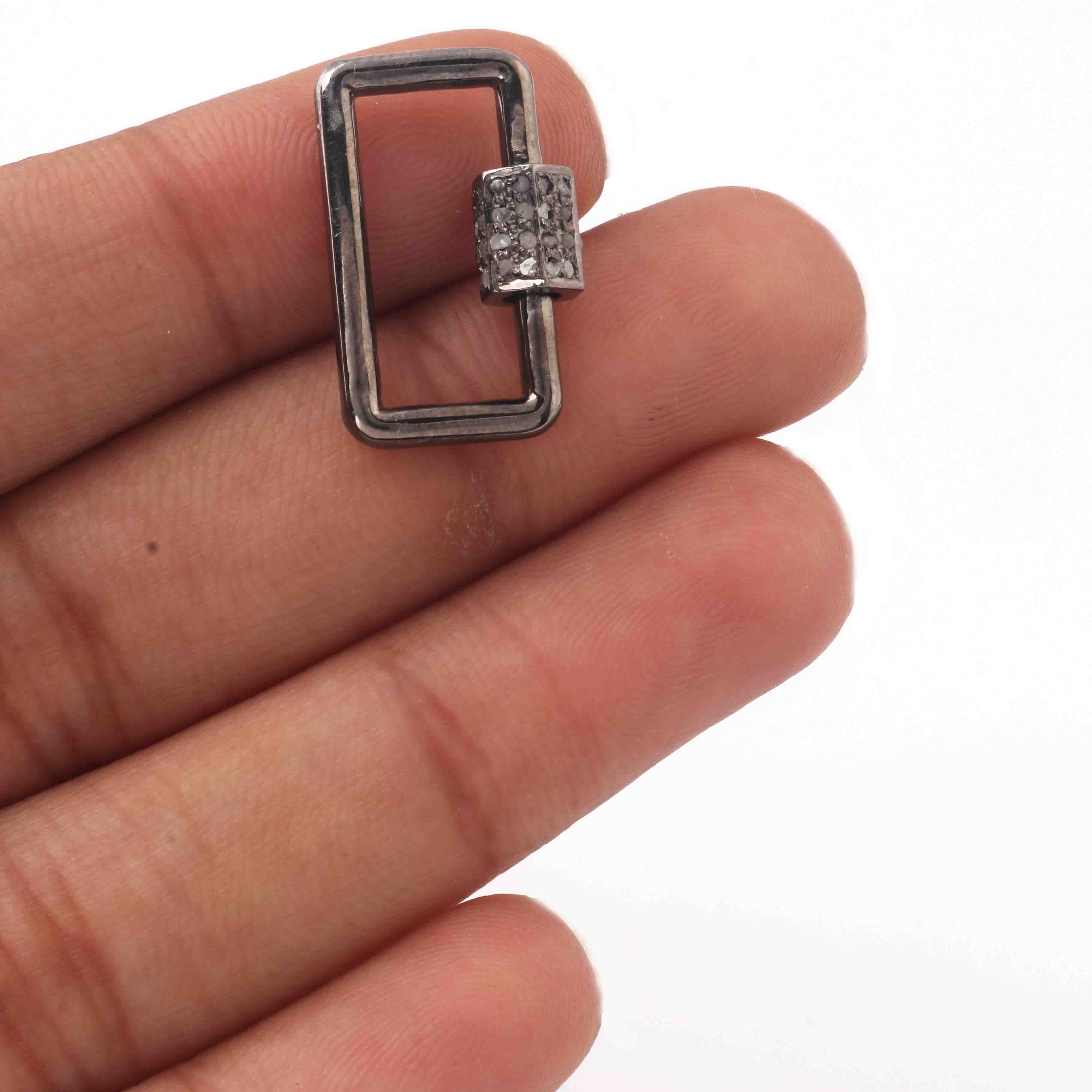 1 Pc Pave Diamond Rectangle Shape Carabiner- 925 Sterling