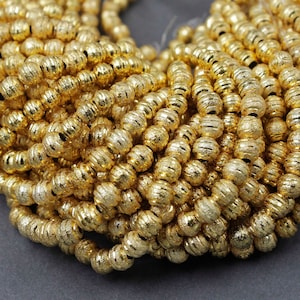 5 Strands Gold Plated Designer Copper Diamond cut Balls Beads, Jewelry Making Supplies 6mm 8 inches Bulk Lot CCB152