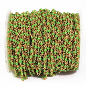 5 Feet Green Opal Gold plated Wire Wrapped Chain 1.5mm-2mm , Beaded Chain, Rosary Chain, Jewelry Making Supplies