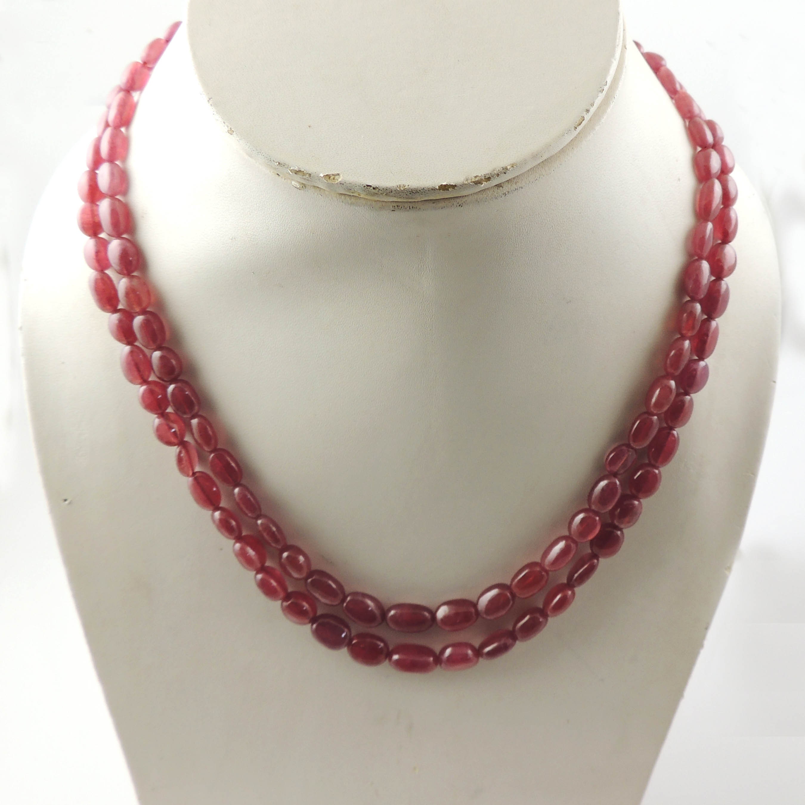 2 Lines Of Natural Ruby Necklace - Smooth Oval Necklace - Gemstone Precious Necklace 4mmx4mm-11mmx7mm PN003