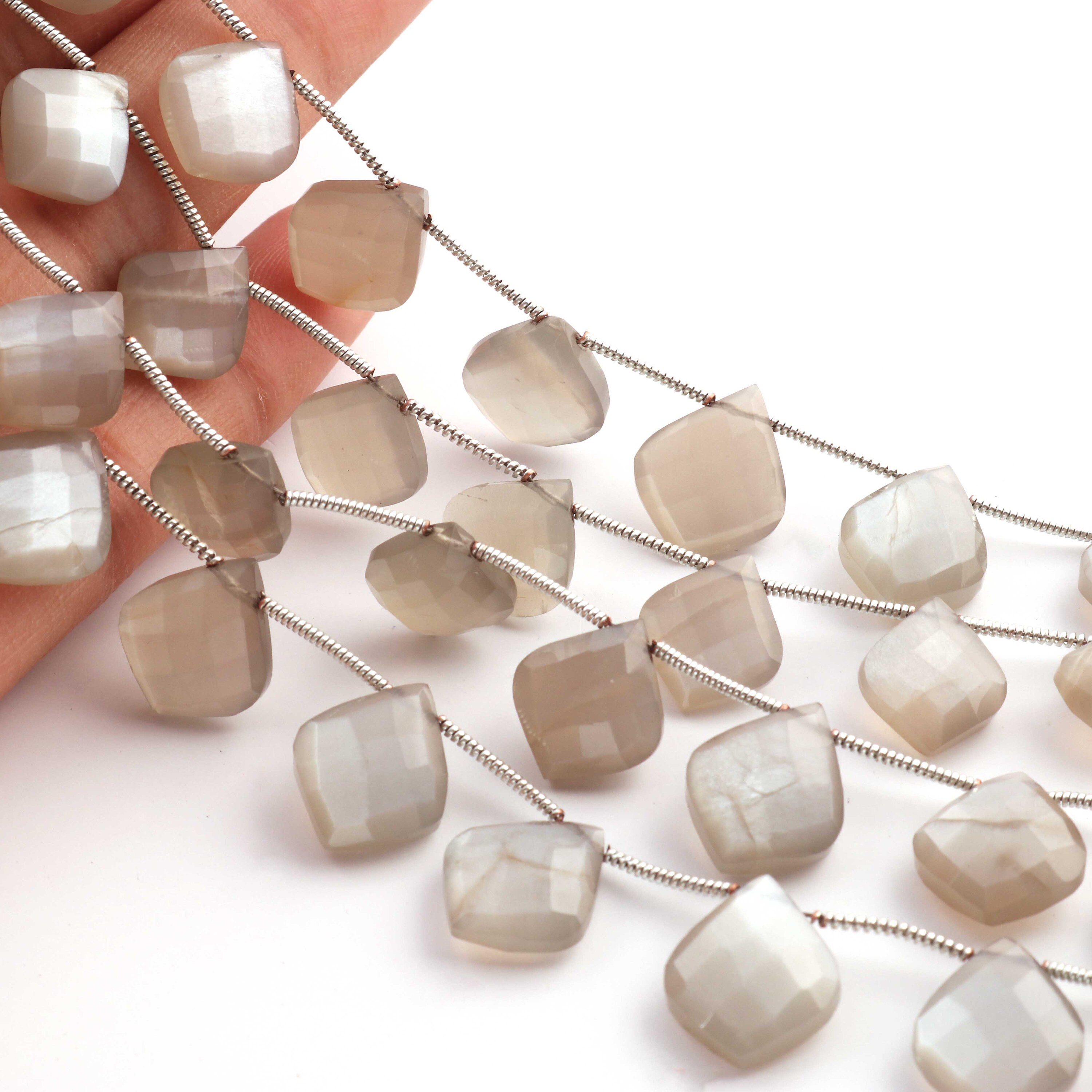 1  Strand  Gray Moon Stone Faceted Beads Fancy Shape Briolettes  15mmx13mm- 10mmx9mm-8 Inches SP03493
