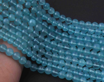 Gładkie okrągłe koraliki z chalcedonu akwamarynowego, 5 mm, sznur 14-calowy