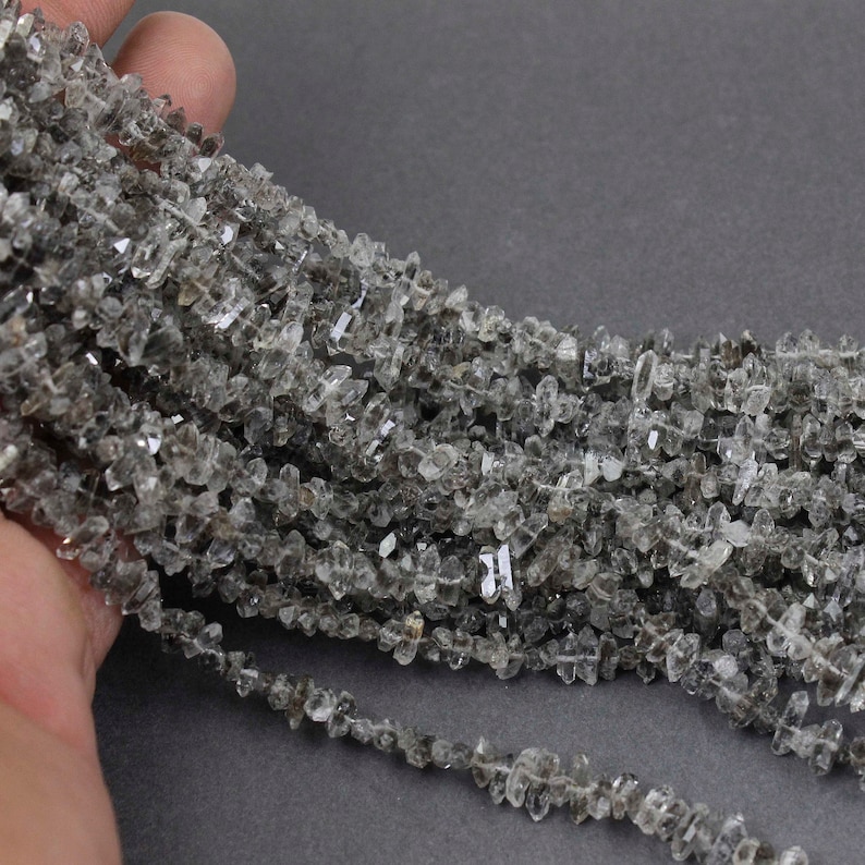 9 Stands Herkimer Diamond Quartz Nuggets Briolettes Herkimer Rough Stone Beads Jewelry Supplies 3mmx4mm-3mmx10mm 16 inches Bulk Lot SP453