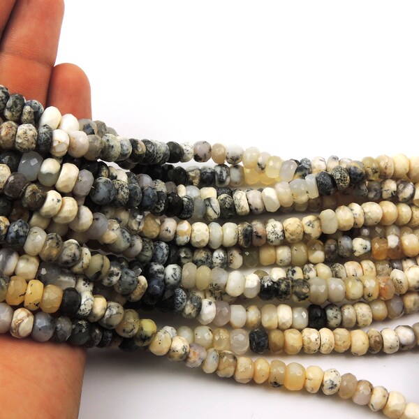 1  Strand  Dendritic Opal Roundle Beads ,Faceted Dendrite Opal Gemstone Rondelles, Jewelry Making Supplies 7mm-8mm 10 inches SP045