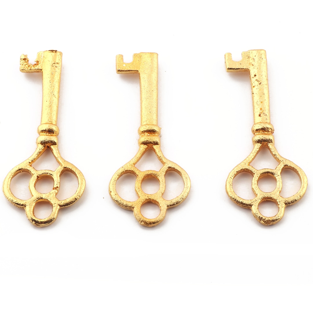 5 PCS Gold Plated Designer Key Charms,key Copper Key Gold Plated Over ...