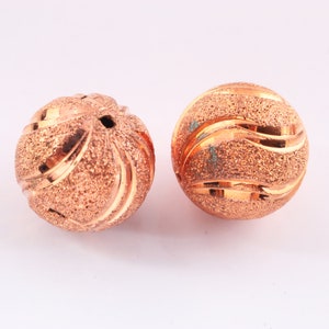 8 Pcs  Rose Gold Plated Designer Copper Diamond Cut Round Balls Beads, Jewelry Making Supplies 18mm -13mm   Bulk Lot CCB0004