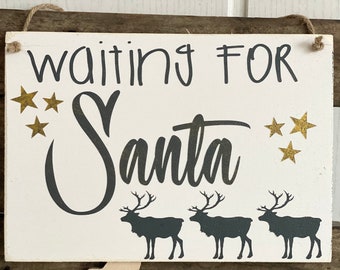 Holzschild „Waiting for Santa“