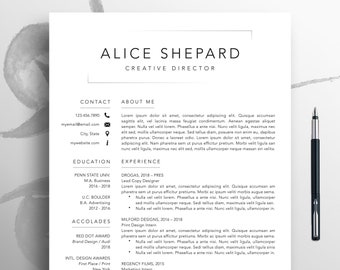 Modern Resume, CV Template, 1-3 Page Template, Professional Resume Template Mac Pages, Creative Resume Template Word, Resume Download, Alice