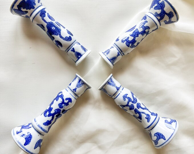 Blue and White Ceramic Candle Holders Floral Candle Holders Etsy