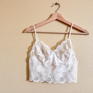 Embroidered Floral Bralette, Triangle Bra, White Bralette, Floral