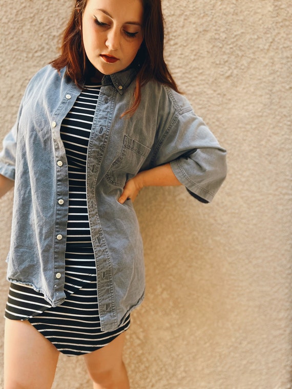 Vintage Denim Button Up, Denim Button Down, Denim… - image 1