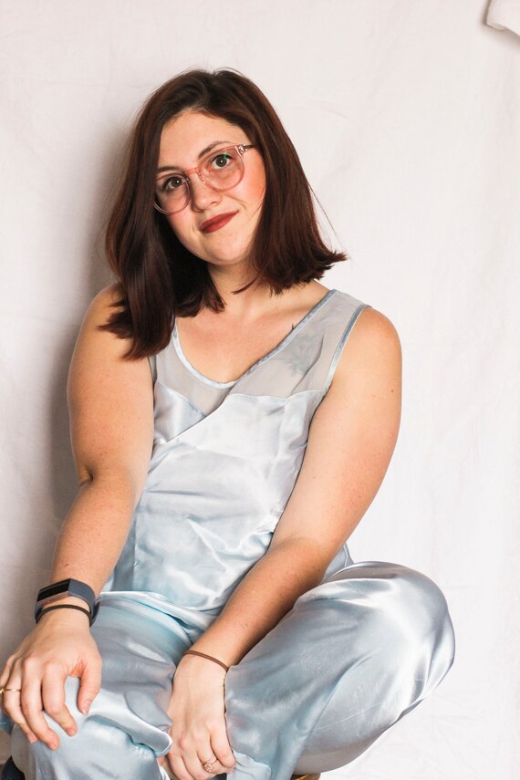Blue Silk Pajama Set, Vintage Silk Pajamas, Vintag