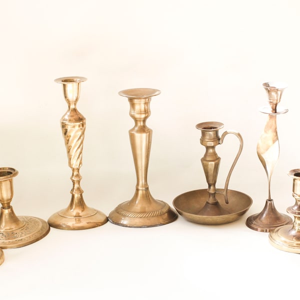 Build Your Own Brass Candle Holder Set, Vintage Brass Candle Holders, Mismatched Candlesticks, Gold Candle Holders, Gold Candle Holder Set