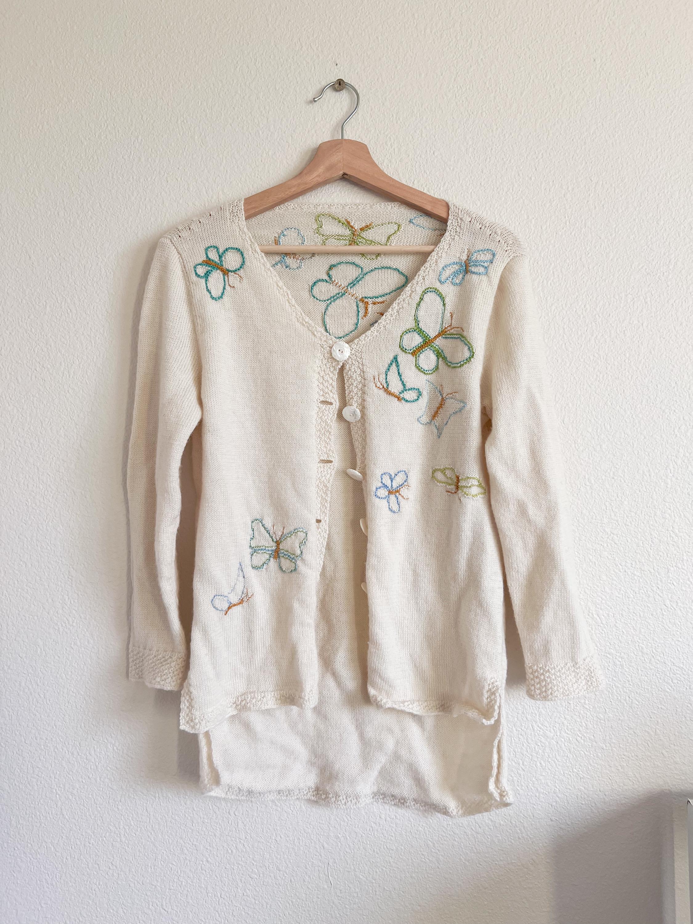 Embroidered Butterfly Cardigan: Vintage 90s Ivory Sweater - Etsy