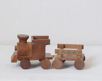 Little Wooden Christmas Train, Vintage Christmas Train, Tiny Wooden Train, Retro Wooden Train, Holiday Train, Red and Green Train