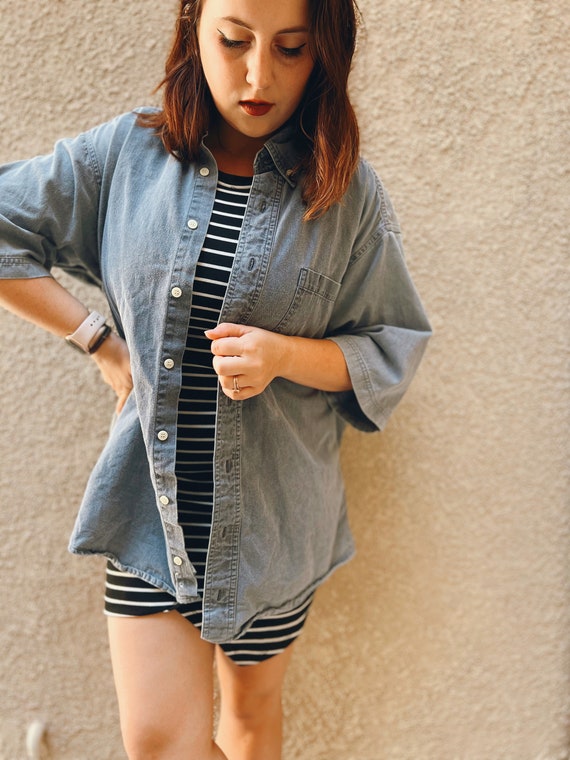 Vintage Denim Button Up, Denim Button Down, Denim… - image 6