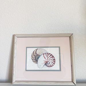 Framed Seashell Print, Vintage Seashell Art, Vintage Coastal Decor, Nautilus Painting, Coastal Artwork, Framed Shell Art, Nautilus Artwork