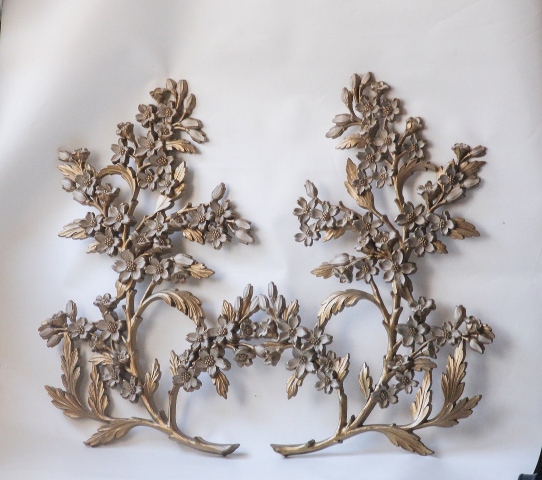 Pair of Gold Floral Wall Hangings Gold Dogwood Wall Decor Etsy