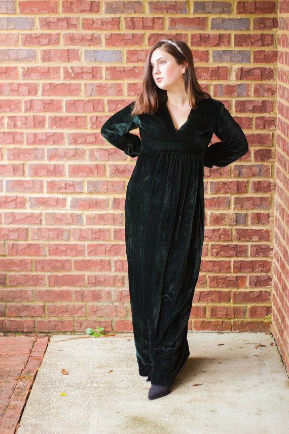 Green Velvet Full Length Gown, Long Sleeved Velvet