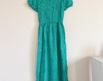 Vestido midi vintage con estampado floral verde: vestido de verano de primavera de los 90