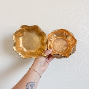 Ornate Gold Catch All, Gold Painted Porcelain Dishes, Ornate Gold Platters, Assorted Gold Dishes, Chinese Gold Pottery, Vintage Dishes,