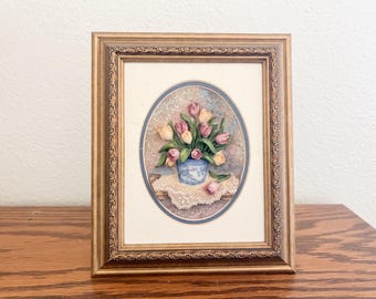 3D Tulip Painting: Vintage Textured Floral Relief Art