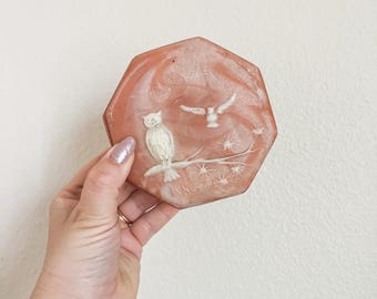 Vintage Owl Box, Owl Soapbox, Vintage Trinket Box, Marble Trinket Box, Vintage Catch All, Vintage Owl Gift, Owl Lover Gift, Faux Stone Box
