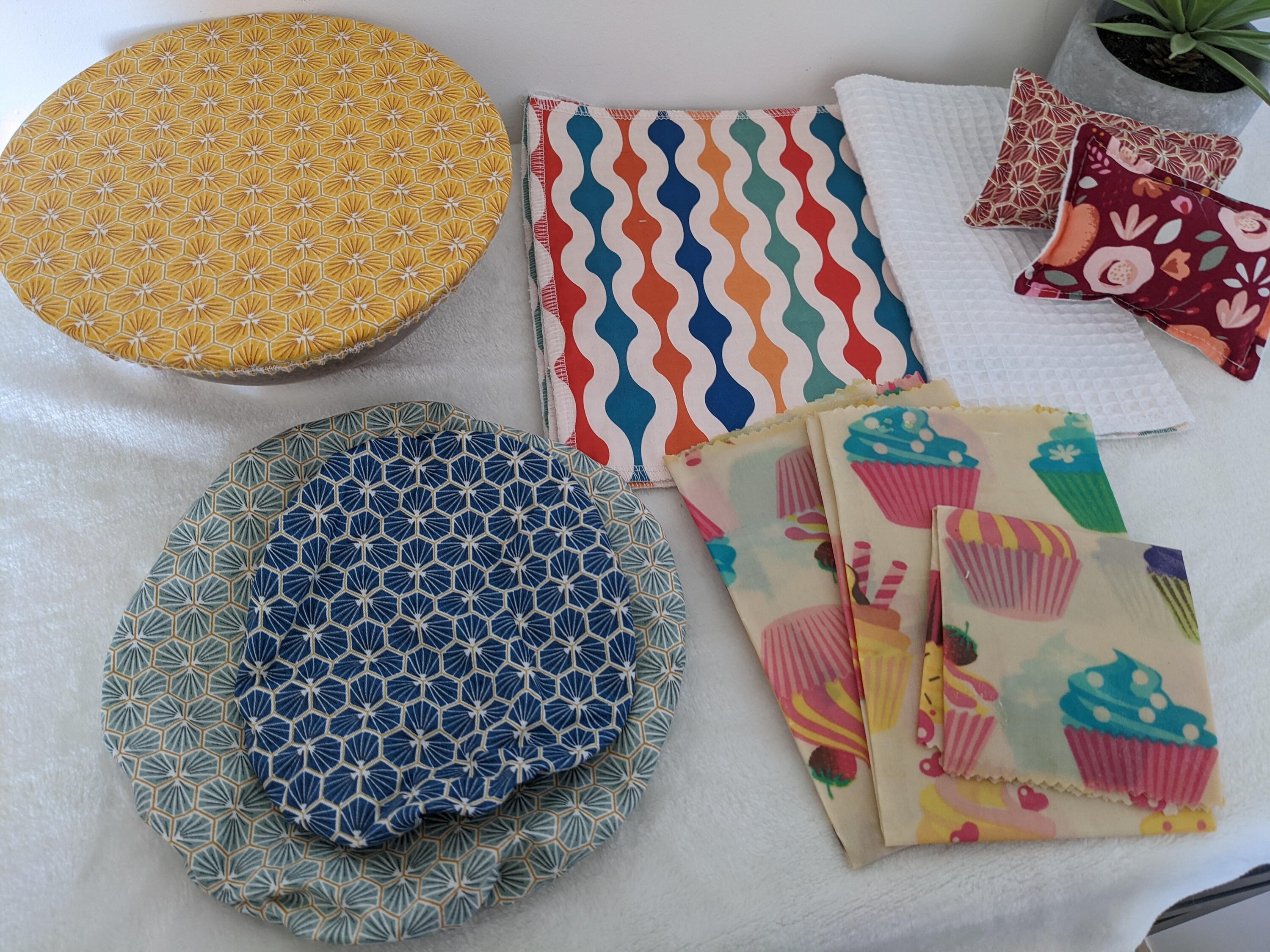 Kit de Cuisine Zéro Déchet en Coton Oeko-Tex Rouge Bleu Jaune, Charlotte Pour Grand et Petit Plat, É