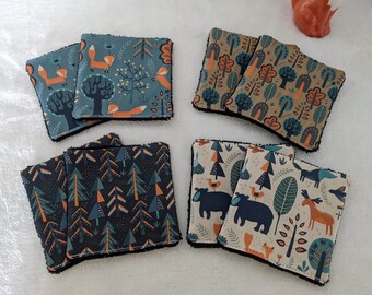Toallitas lavables y reutilizables en animales forestales de algodón orgánico, regalo original para el nacimiento de un bebé, ecológica y ética