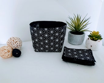 Washable and reusable black cloth toilet paper sheets, zero waste, ecological, durable, storage basket, pressure-free