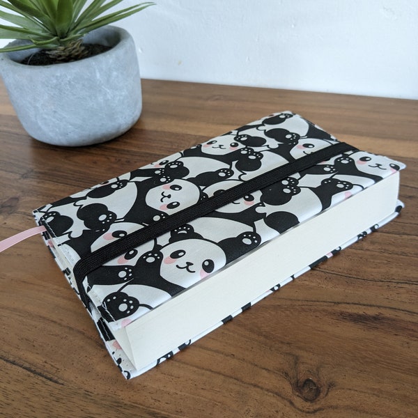 Protège livre grand, petit ou format poche, mangas bébé pandas, en tissu BIO avec marque page intégré, couvre livre