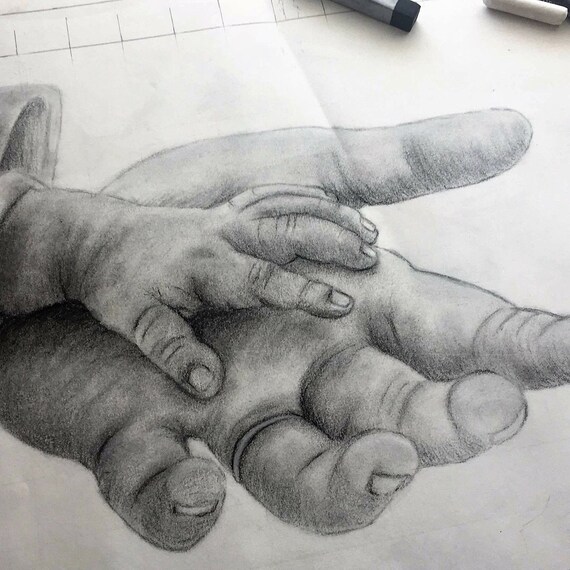 Charcoal Original Artwork Print Black and White Tones Father Etsy