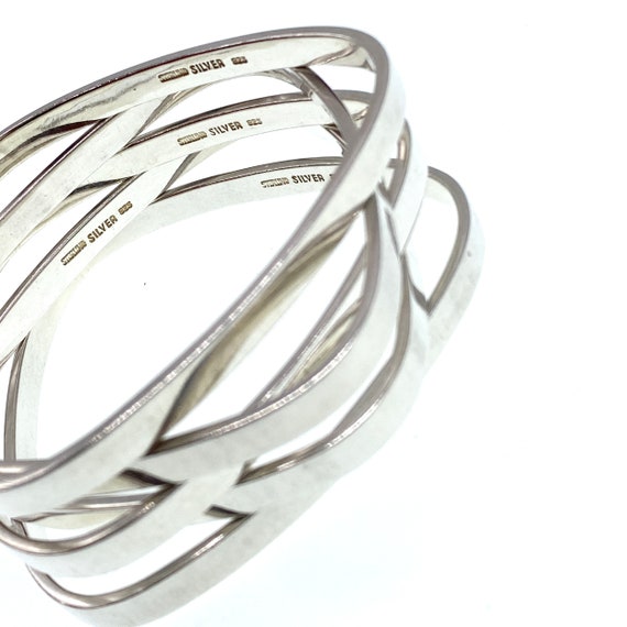 Vintage Sterling Silver Stacking Bangles: Set of … - image 3